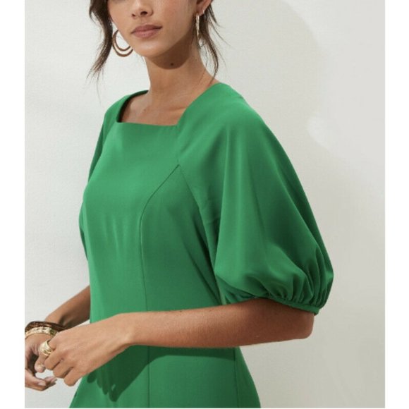 NWT Banana RepF Puff Sleeve Crepe Shift Dress S TALL 4/6 Black F469 - Picture 3 of 5